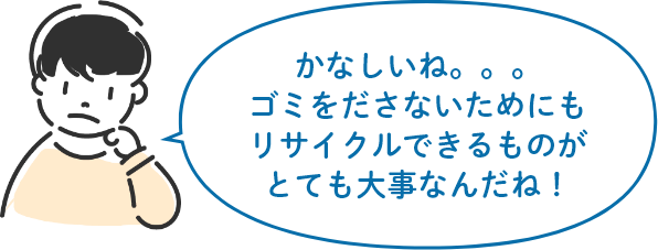 かなしいね。。。ゴミをださないためにもリサイクルできるものがとても大事なんだね!