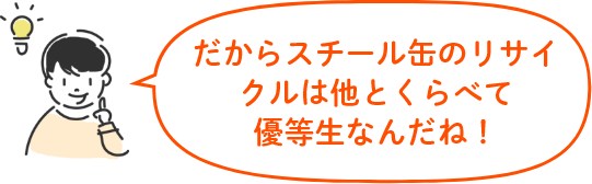 だからスチール缶のリサイクルは他とくらべて優等生なんだね!