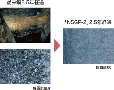 従来鋼2.5年経過（曝露試験片）→「NSGP-1」2.5年経過（曝露試験片）