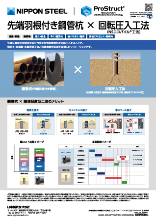 先端羽根付き鋼管杭×回転圧入工法（NSエコパイル工法）